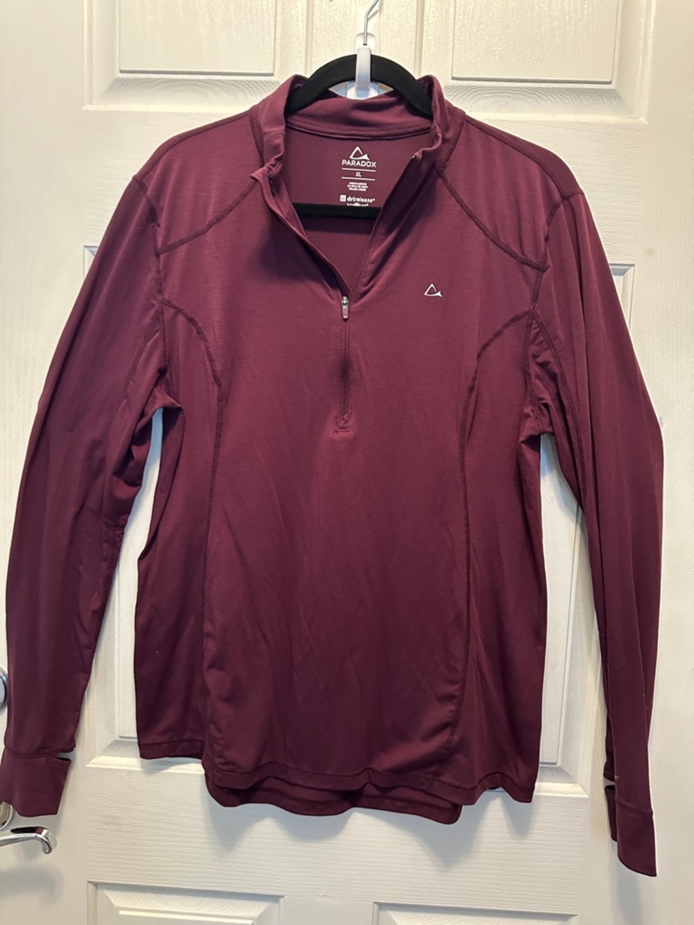Paradox Women's Long Sleeve 1/4 Zip Base Layer Top - Burgundy Wool Blend XL